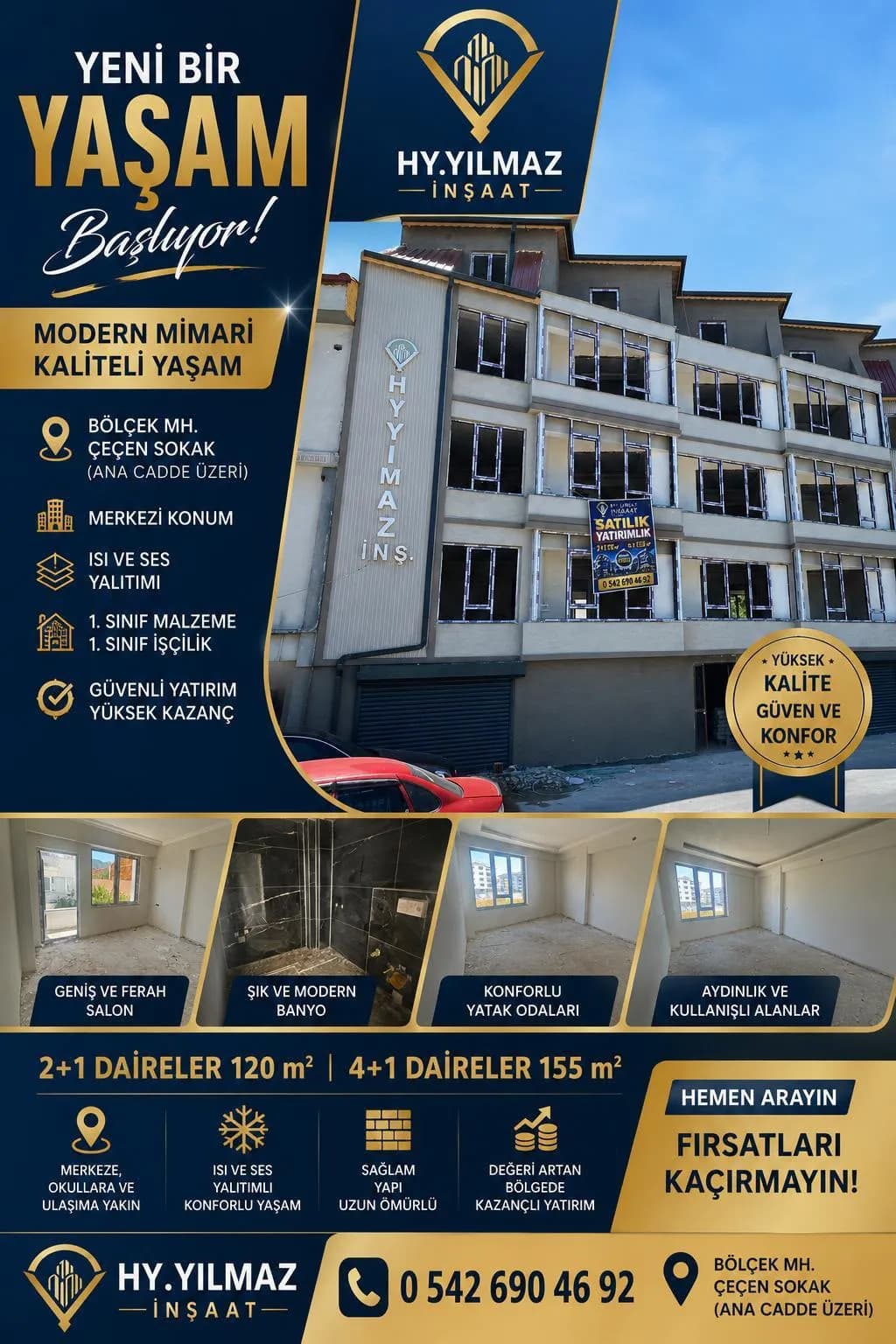 HY Yılmaz İnşaat'tan Bölcek Mahallesi'nde Geniş 2+1 Satılık Daire | 125 m² 10