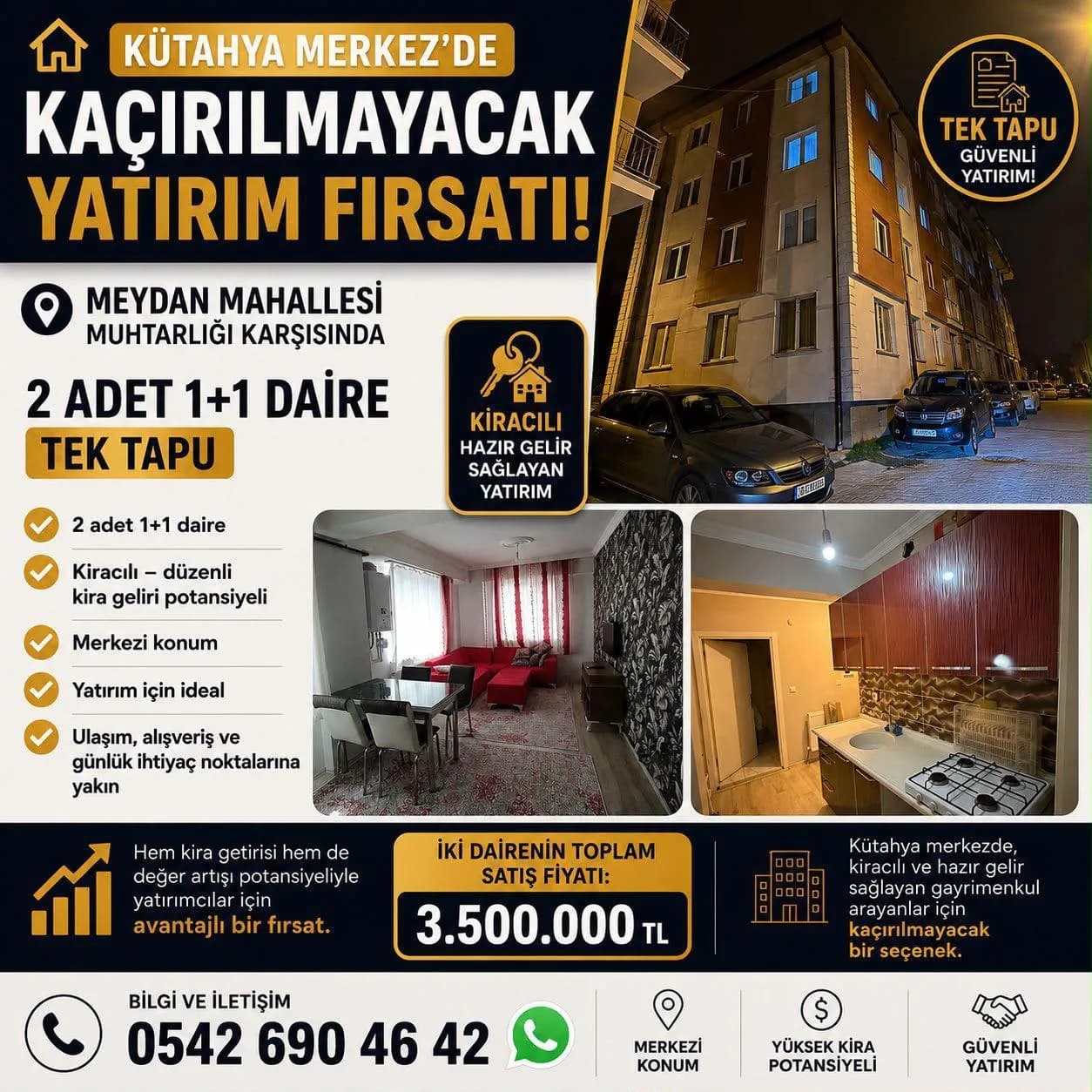 Kütahya Merkez Meydan Mahallesi'nde Tek Tapulu 2 Adet 1+1 Yatırımlık Daire 14