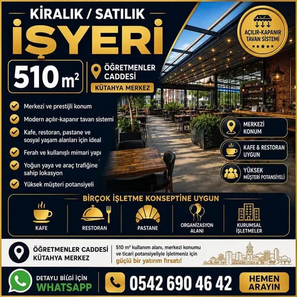 Kütahya Merkez Öğretmenler Caddesi'nde 510 m² Satılık Ticari Alan